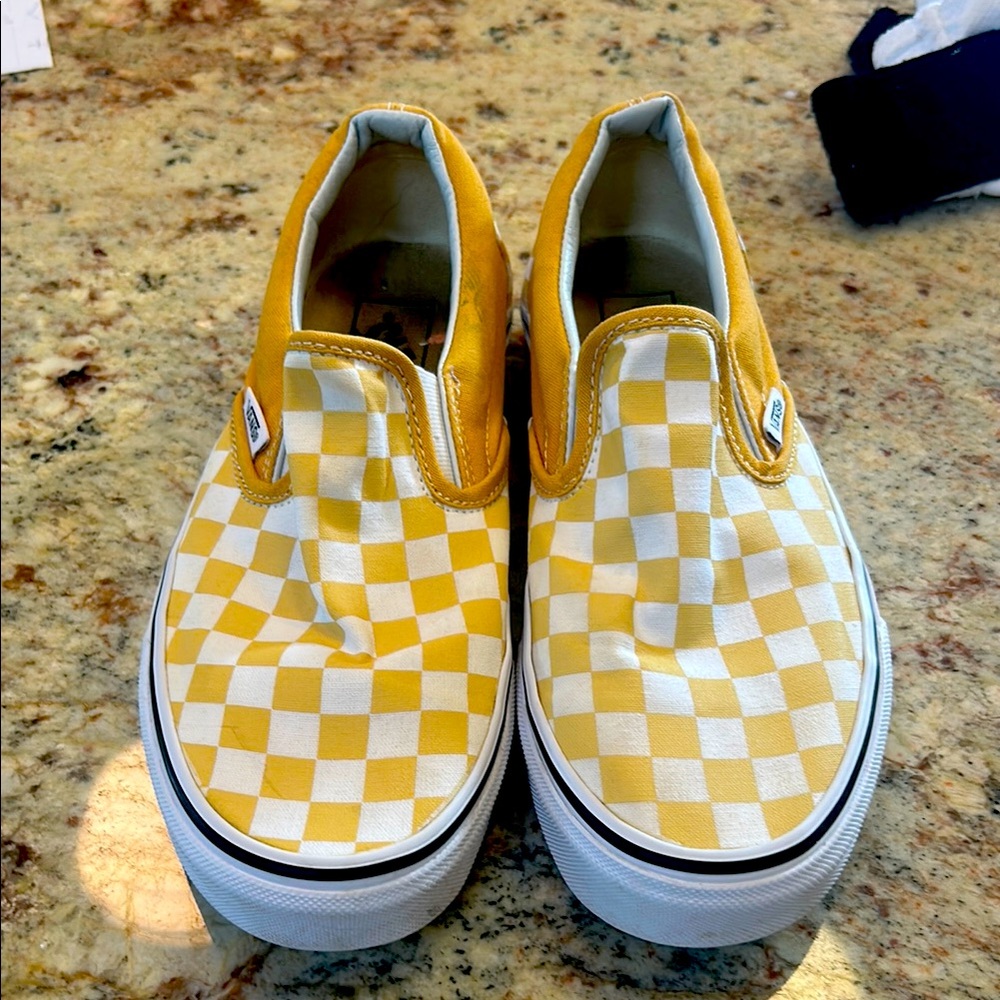 Womens Yellow Checkered Slip-On Shoes